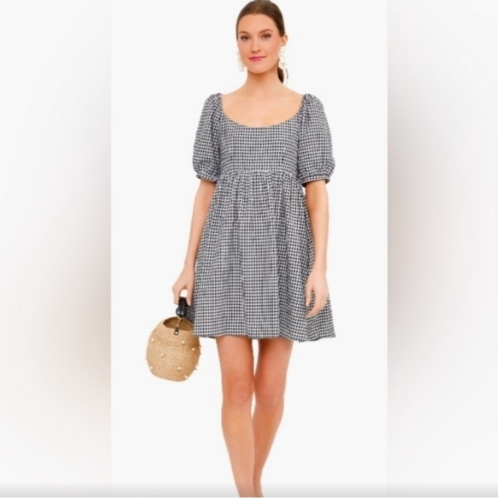 Pomander Place Black & White Gingham Puff-Sleeve Mini Dress